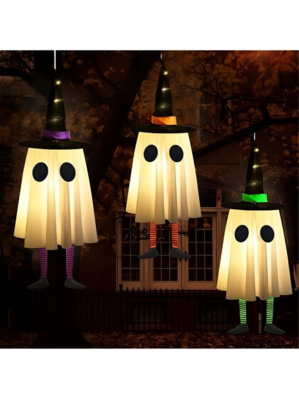 Halloween Decorations Outdoor, Spooky Ghost Halloween Decor with Witch Hat